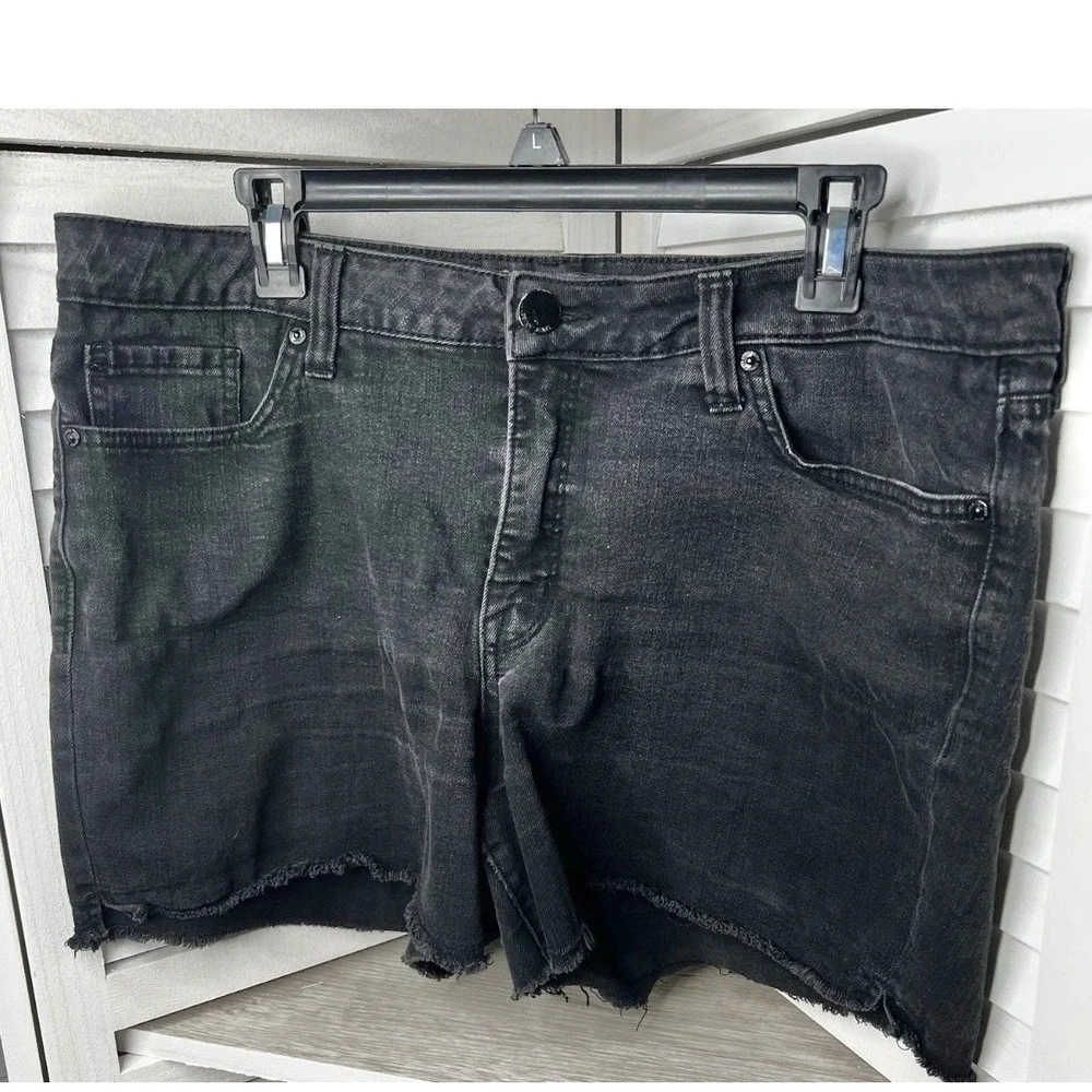 Seven7‎ Denim Shorts Black Distressed Raw Hem Cut Off Stretch Womens Size 16